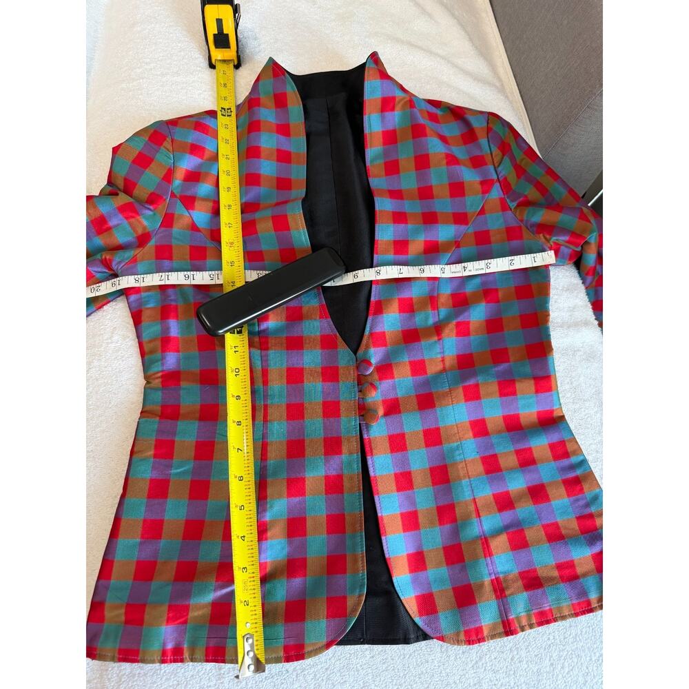 Y2k Statement Reversible Structured Plaid Silk Bl… - image 6